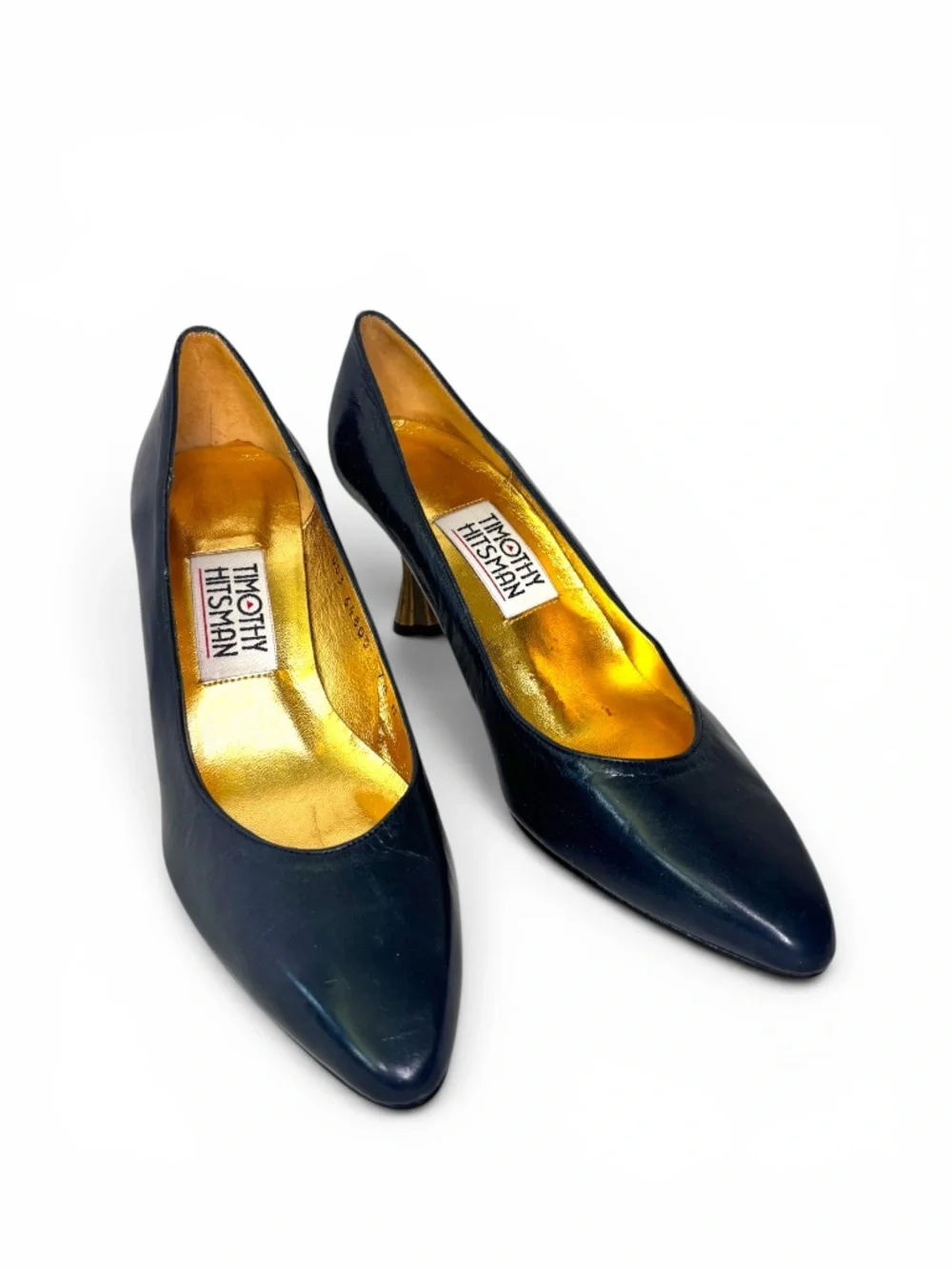 The Architecture Pump | Timothy Hitsman Navy Leather and Gold Sculptural‎ Heels